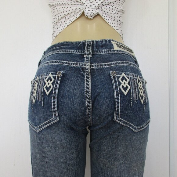 New ROCK & ROLL Cowgirl Jeans Size 32 X 34 Embellished Bootcut Denim - Picture 5 of 14